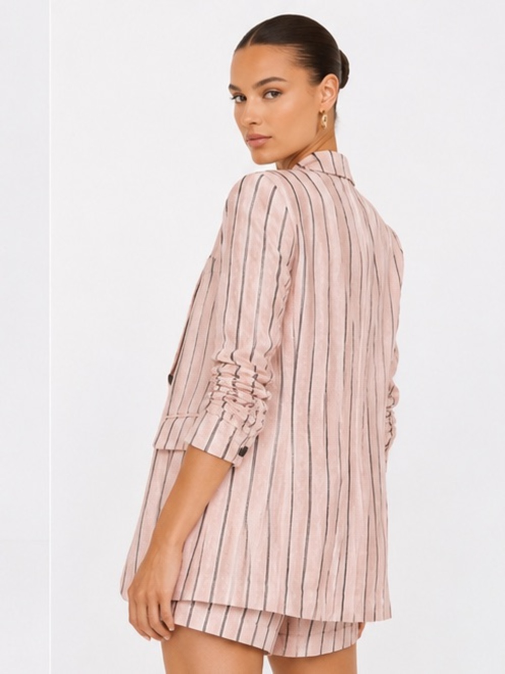Rag & Bone Claudia Pink Black Striped Linen Blazer Size 14 - Picture 3 of 9